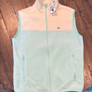 Vineyard Vines Cream and Light Blue Fleece Vest